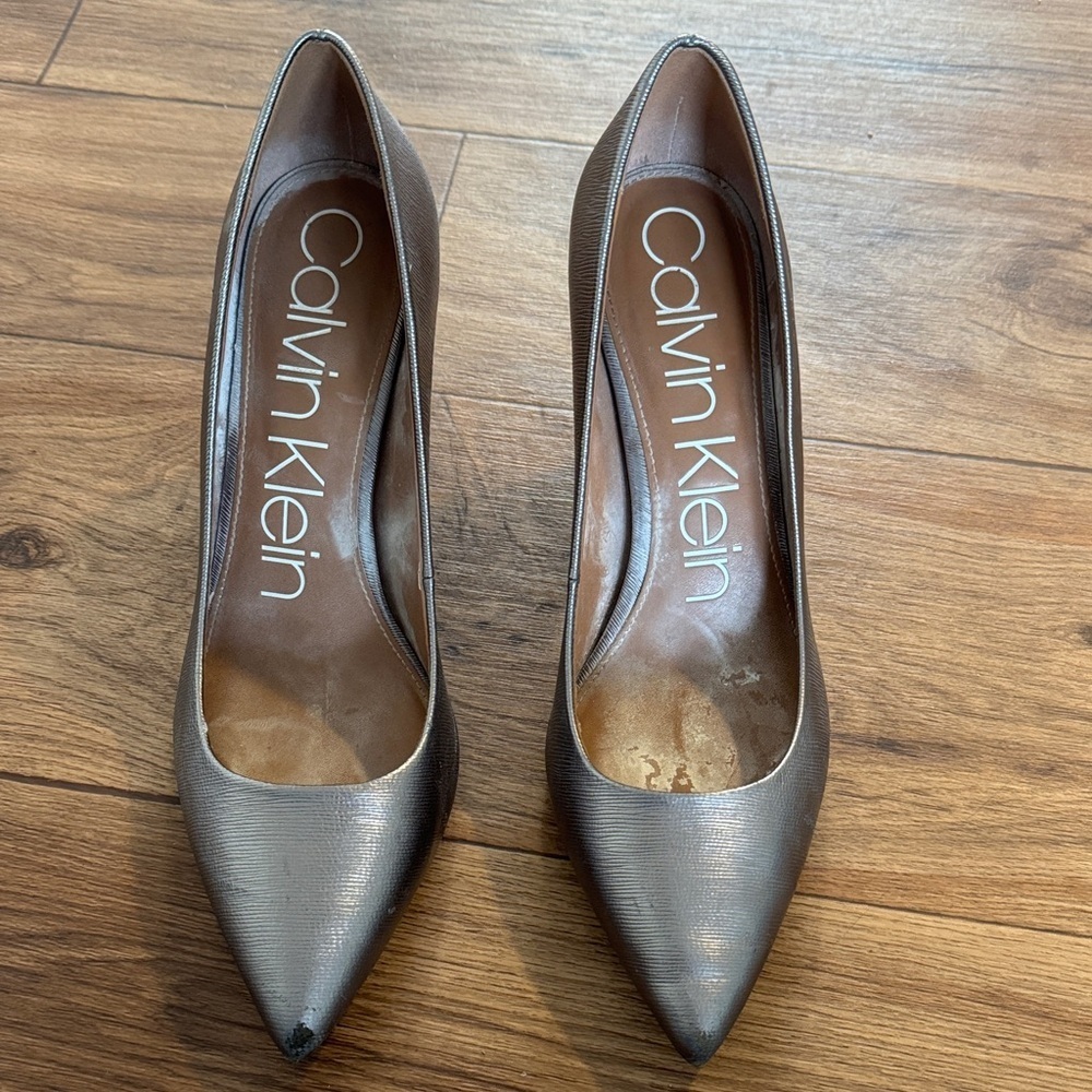 Calvin Klein Metallic Taupe Pointed Toe Pumps